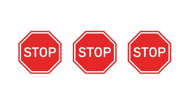 Three identical red stop signs arranged in a horizontal row silhouette