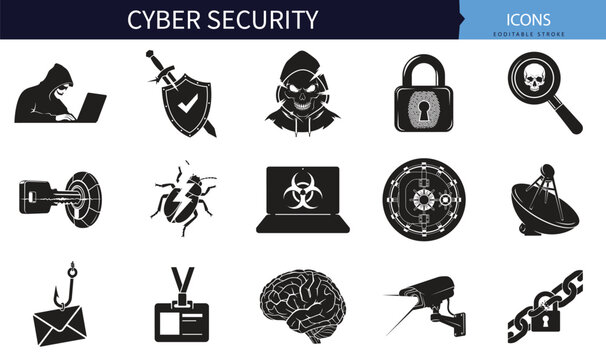 Cyber security digital data protection network padlock and internet privacy vector icon pack bundle for safe web browsing