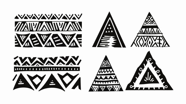 Six black and white patterns featuring triangles and stripe elements on a white background