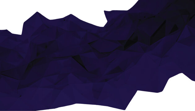 Dark purple low poly abstract texture features jagged geometric shapes fading into white background space.