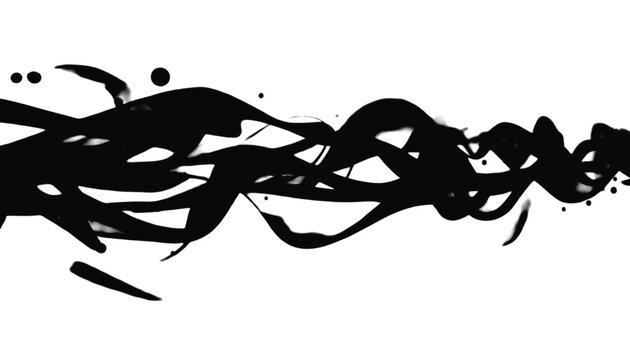 Black aggressive brush strokes form a horizontal wave pattern with ink splatters across a clean white.