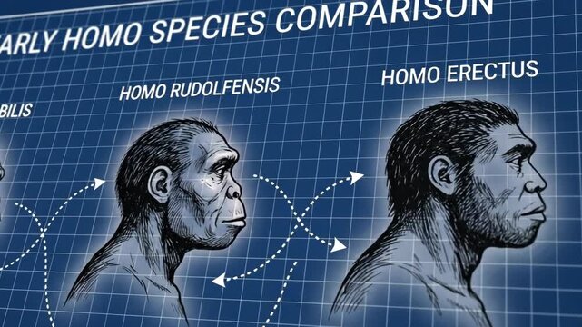 Homo Rudolfensis Species Comparison and Evolution Blueprint Animation