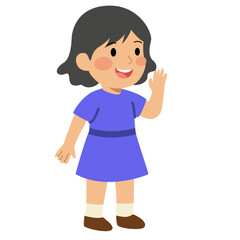 Fototapeta premium Happy girl standing in blue dress, children illustration, kid character, childhood joy, playful moment, and cheerful youth portrait.
