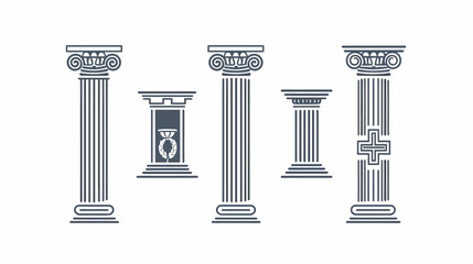 Obraz premium Five stylized columns on a white background, reminiscent of classical architecture