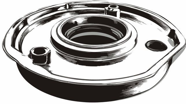 Black and white sketched illustration of a circular metal component with cylinders