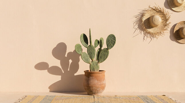 Cactus plant in pot with shadow during cinco de mayo decoration