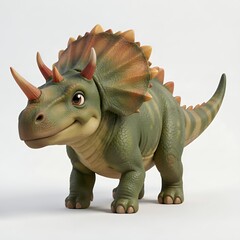 Fototapeta premium Cute 3D Triceratops Dinosaur Illustration with White Background