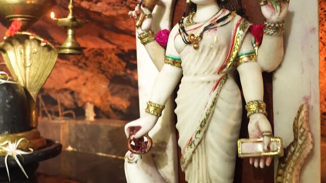 Goddess Parvati Idol Inside Hindu Temple &ndash; Sacred Divine Mother Worship Scene.