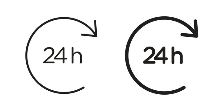 24 Hrs icon for mobile application, button and website design.