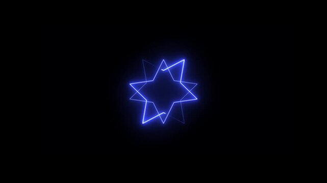 Abstract dynamic saber rectangle frame animation with black background.star icon purple and golden color saber video glowing on a black background