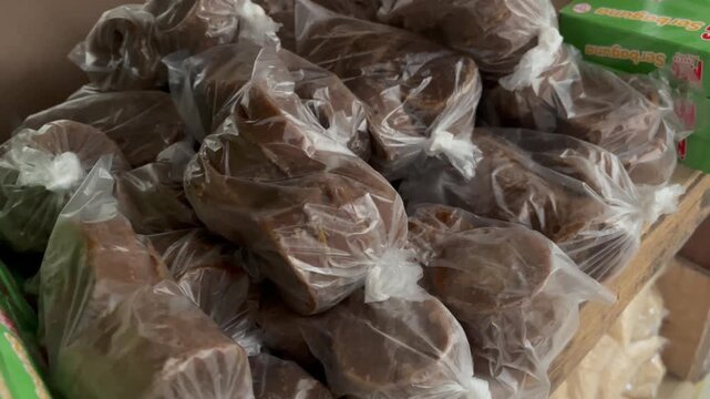 Bulk Traditional Palm Sugar or Brown Sugar in Transparent Bags