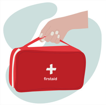 first aid ki.Red Medical First Aid Kit Vector Sticker. Vibrant red first aid kit sticker with a white cross, 
