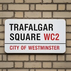 Naklejka premium Trafalgar square street sign on brick wall in london