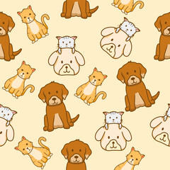 Obraz premium Cute Cat Dog seamless pattern is suitable for children's products, wrapping paper design or textile factory