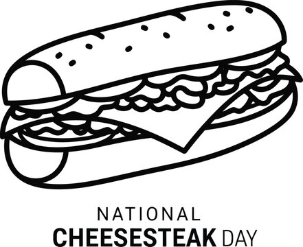 National Cheesesteak Day Line Art Icon with Philly Sandwich Illustration for Menu Design