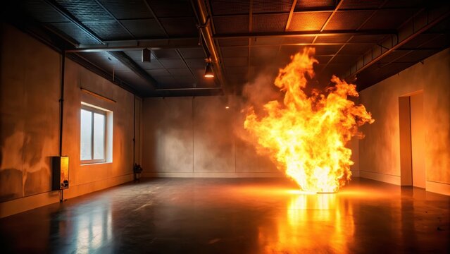 Flashing Strobe Light in Darkened Room During Fire Alarm System Demonstration, fire safety demonstration, flashing lights