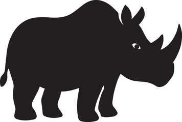 Fototapeta premium Rhino Standing Black Fill Vector Wild Animal Illustration On White Background