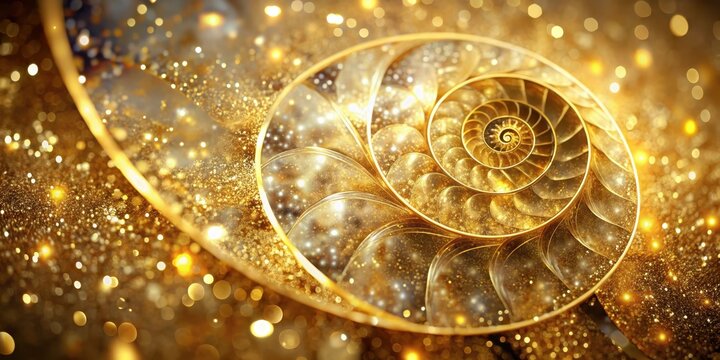 Golden spiral with glittery abstract background in a Fibonacci sequence