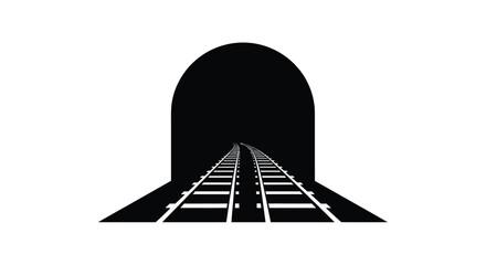 A dark tunnel with converging railroad tracks a striking silhouette © Santa