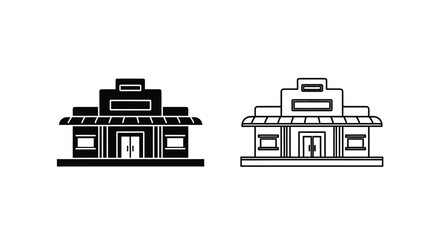 Naklejka premium Two building designs one solid black and one outlined silhouette