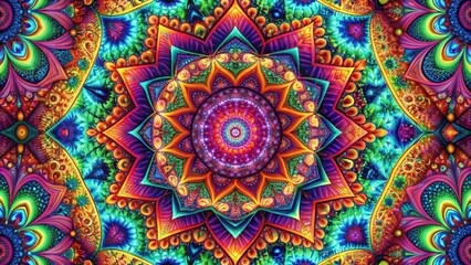 Obraz premium Intricate geometric shapes in vibrant colors and abstract patterns on a digital background , design elements, digital backgrounds