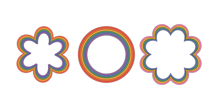 Rainbow colored flower shapes and circle vector illustration isolated on white background flowers colorful