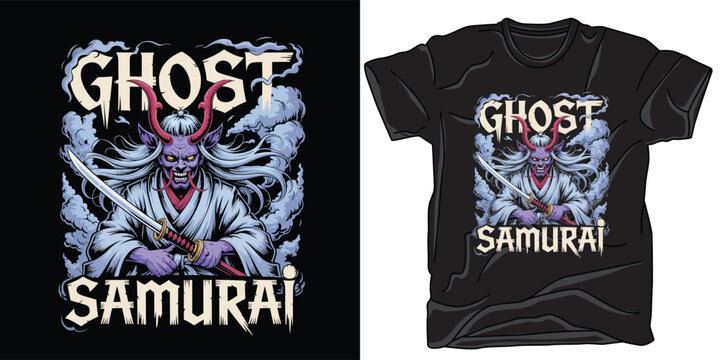 Ghost samurai demon character vector illustration for apparel and graphic print