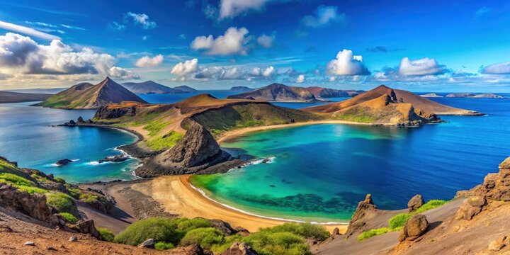Beautiful Panoramic View of Bartolome Island with Clear Blue Waters