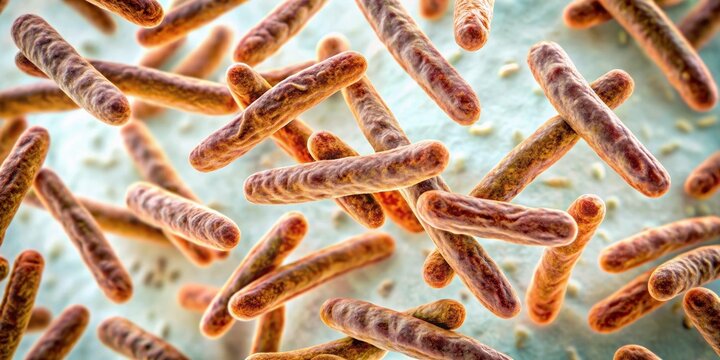 Bacteria mycobacterium tuberculosis bacteria on a tissue surface with white background and magnified view, disease, microorganism
