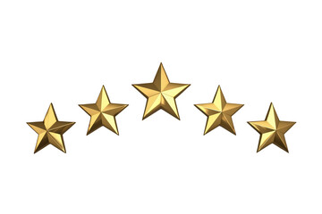 Obraz premium Five gold stars representing excellence, premium quality, customer satisfaction, top rating, success, and achievement