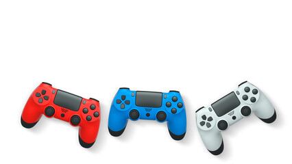 Wireless gaming controllers flying in air isolated on white background, symbolizing gaming technology concept © Vasyl Onyskiv