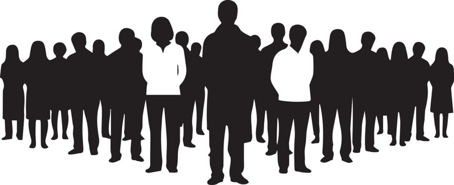 Crowd of people vector silhouette illustration line art isolated on transparent background