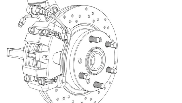Brake rotor assembly, automotive braking CAD engineering drawing