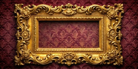 Ornate gold picture frame with intricate carvings and velvet background