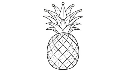 Obraz premium Black and white line art of a whole pineapple with a crown of leaves and decorative dots