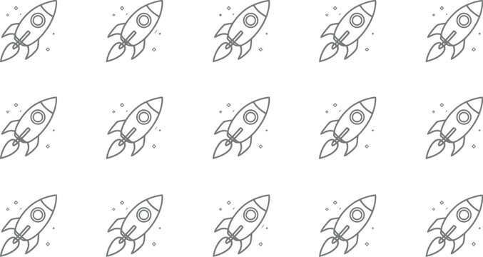 Rocket ship seamless pattern vector illustration with diagonal line drawings in minimalist style for space science and backgrounds