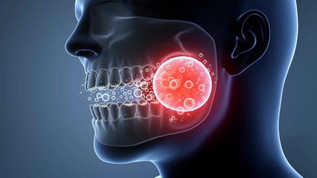 Cyst Concept ,Jaw pain toothache dental infection oral health red swollen cheek inflammation oral cavity gum disease medical