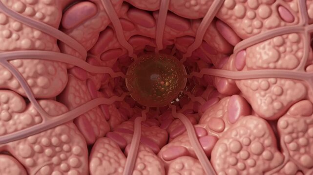 Cyst Concept ,Human breast tissue close up showing lobules ducts blood vessels fat cells with ovary anatomy follicles blood