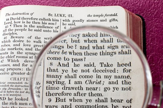 Words from the pages of the holy Christian bible verse Luke 21:8. King James Version.
