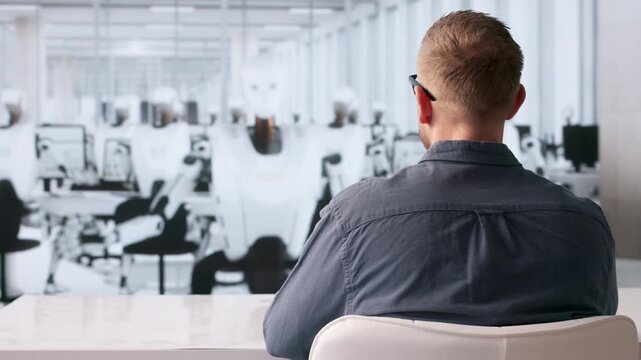 Recruiter Robot Carefully Evaluates Candidate During AI-driven Job Interview