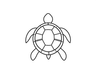 Obraz premium Black outline image of a turtle seen from above, showcasing its shell, head, and flippers on a plain white background