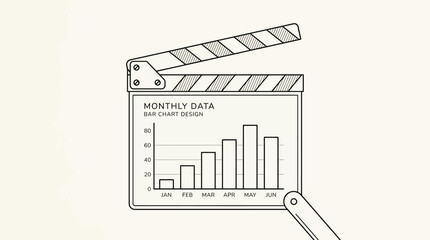 Fototapeta premium Movie Production Clapperboard with Monthly Data Bar Chart Illustration. Business Analytics and Infographic Design Concept.