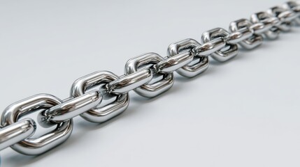 Fototapeta premium Metallic Chain Link Close-Up with Shiny Finish on a Light Background for Industrial and Textural Applications