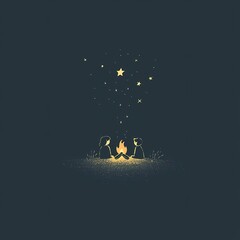 Naklejka premium Two people sit by a fire and look up at the stars on a clear night in a peaceful outdoor setting Generative AI