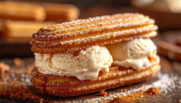 Gourmet Churro Ice Cream Sandwich with Cinnamon Sugar