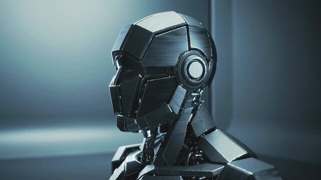 A futuristic and evocative image of a transparent robotic head, perfect for illustrating concepts of artificial intelligence, innovation, and the futu