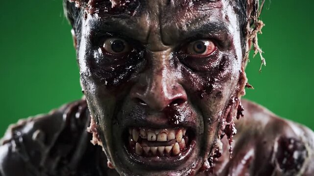 Close-up of a scary zombie with bloody face and torn skin 4k Video