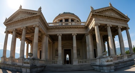 Obraz premium Historical neoclassical architecture building with columns and dome under blue sky