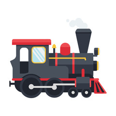 Naklejka premium Classic Steam Locomotive Train Engine with Smoke Flat Vector Illustration.