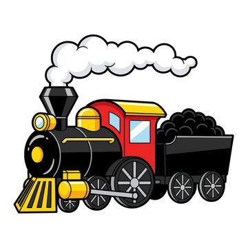 Classic Steam Train with Coal Car Cartoon Illustration.